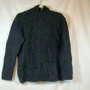 Blarney Woollen Mill Hooded Sweater 100% Merino Wool Aran Hoodie Ireland Medium